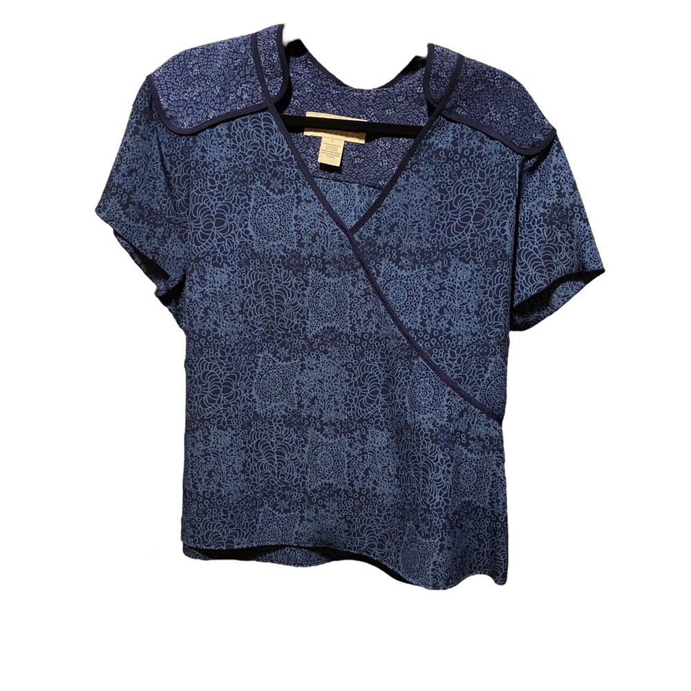 VTG Norton McNaughton Blue Floral Print Short Sleeve Shirt.  Size L